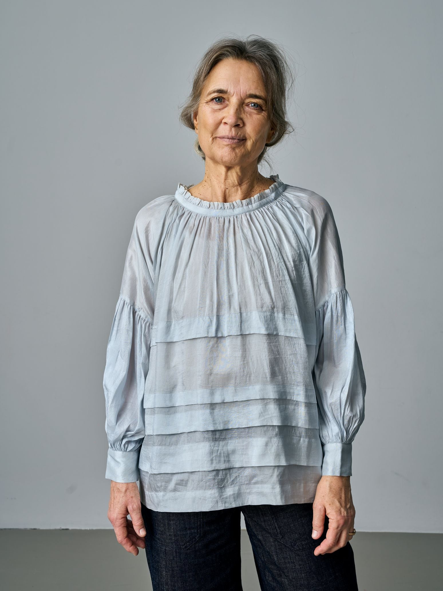 Astrid Silk Pleated Blouse - Sky Blue