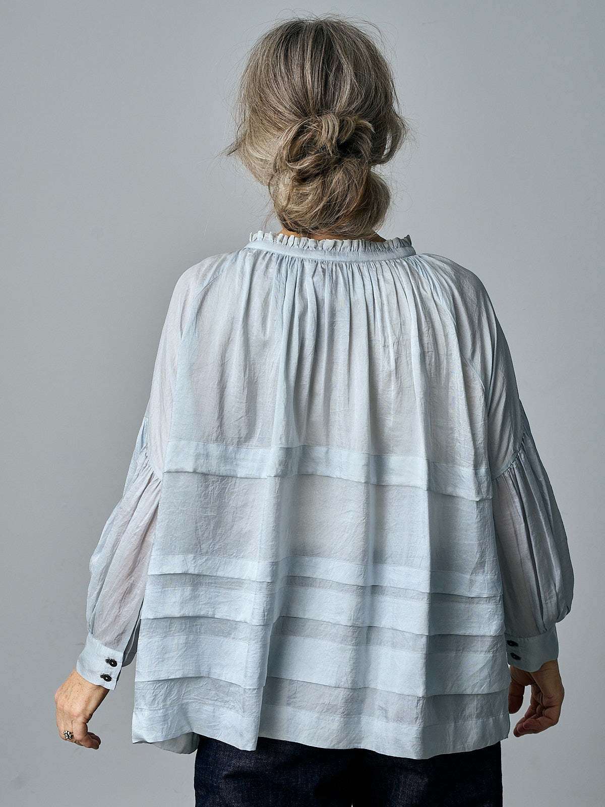 Astrid Silk Pleated Blouse - Sky Blue