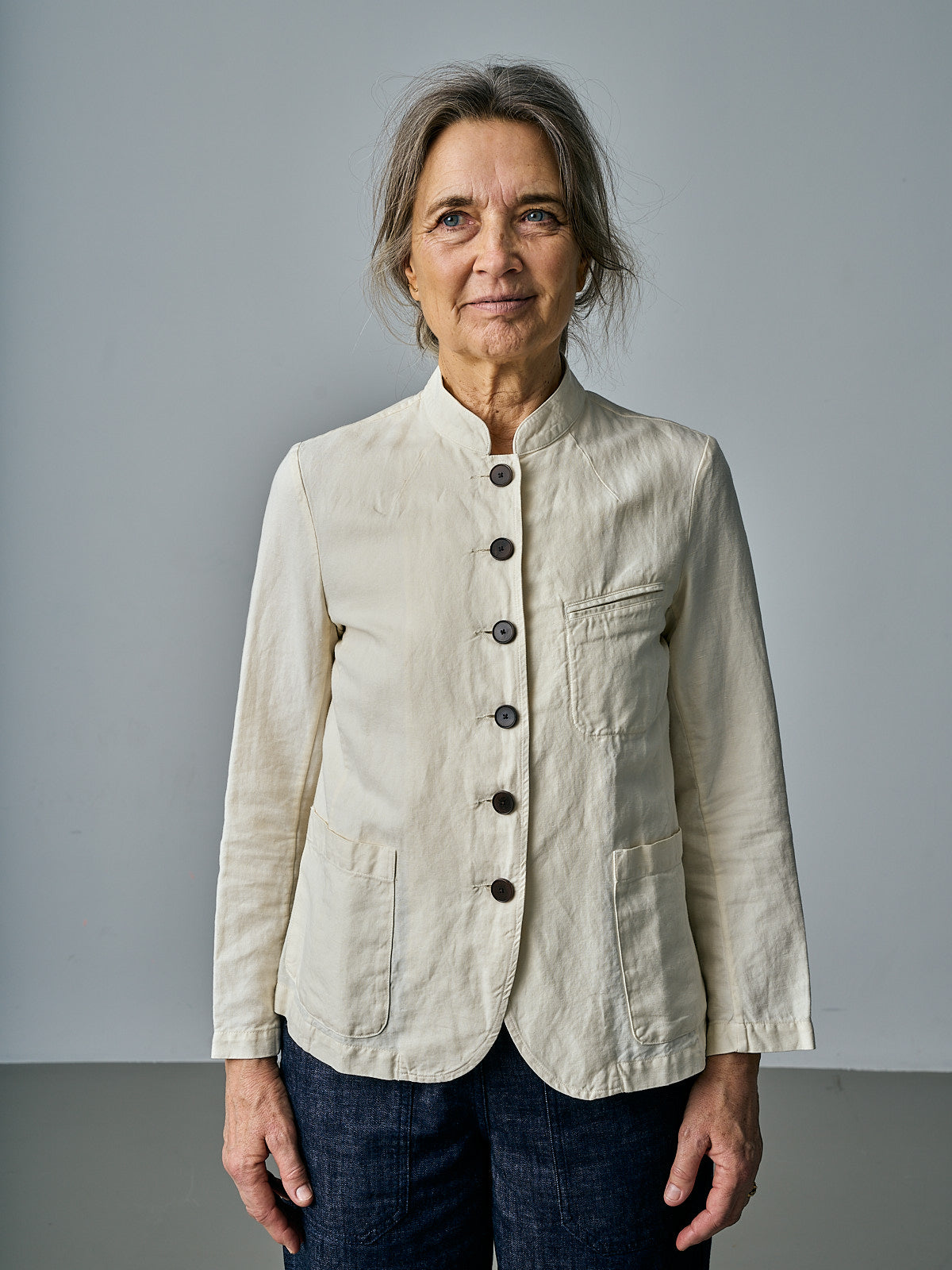 Garment Dyed Cotton Linen Neat Jacket - Parchment