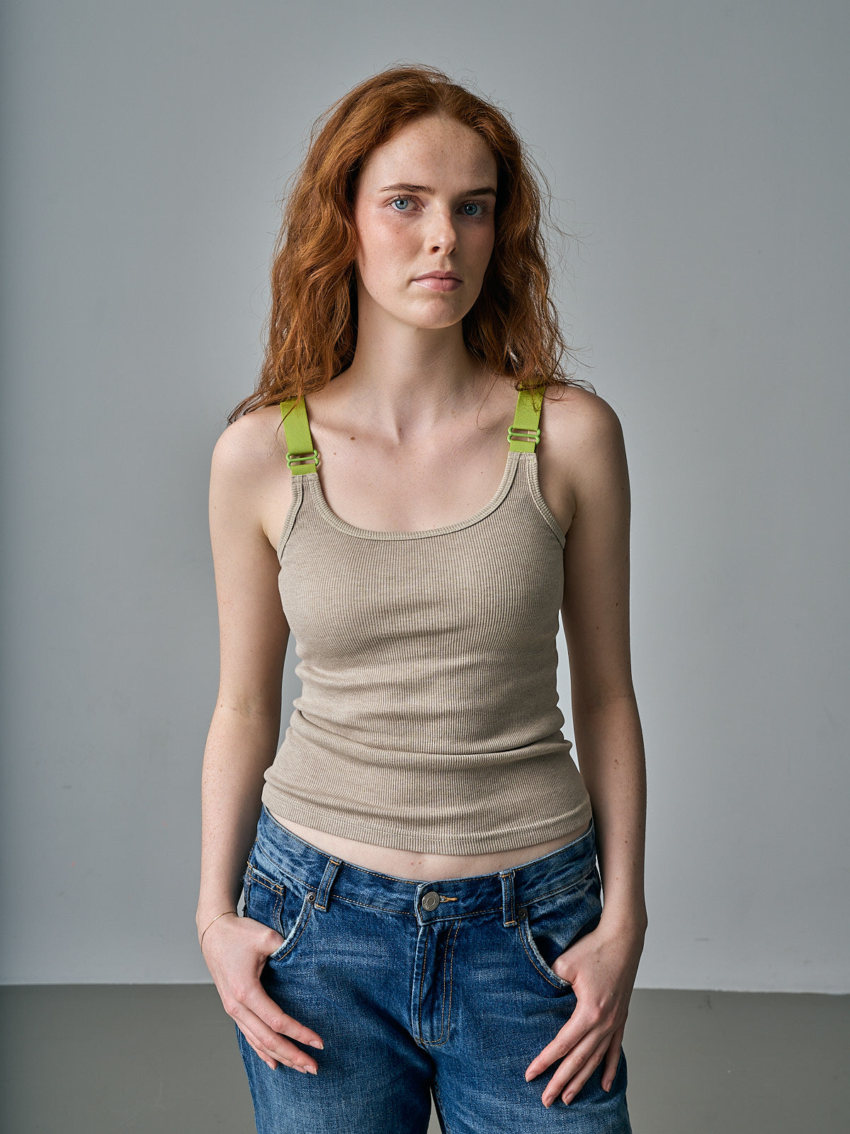Cotton/Silk Camisole - Sand w/lime straps