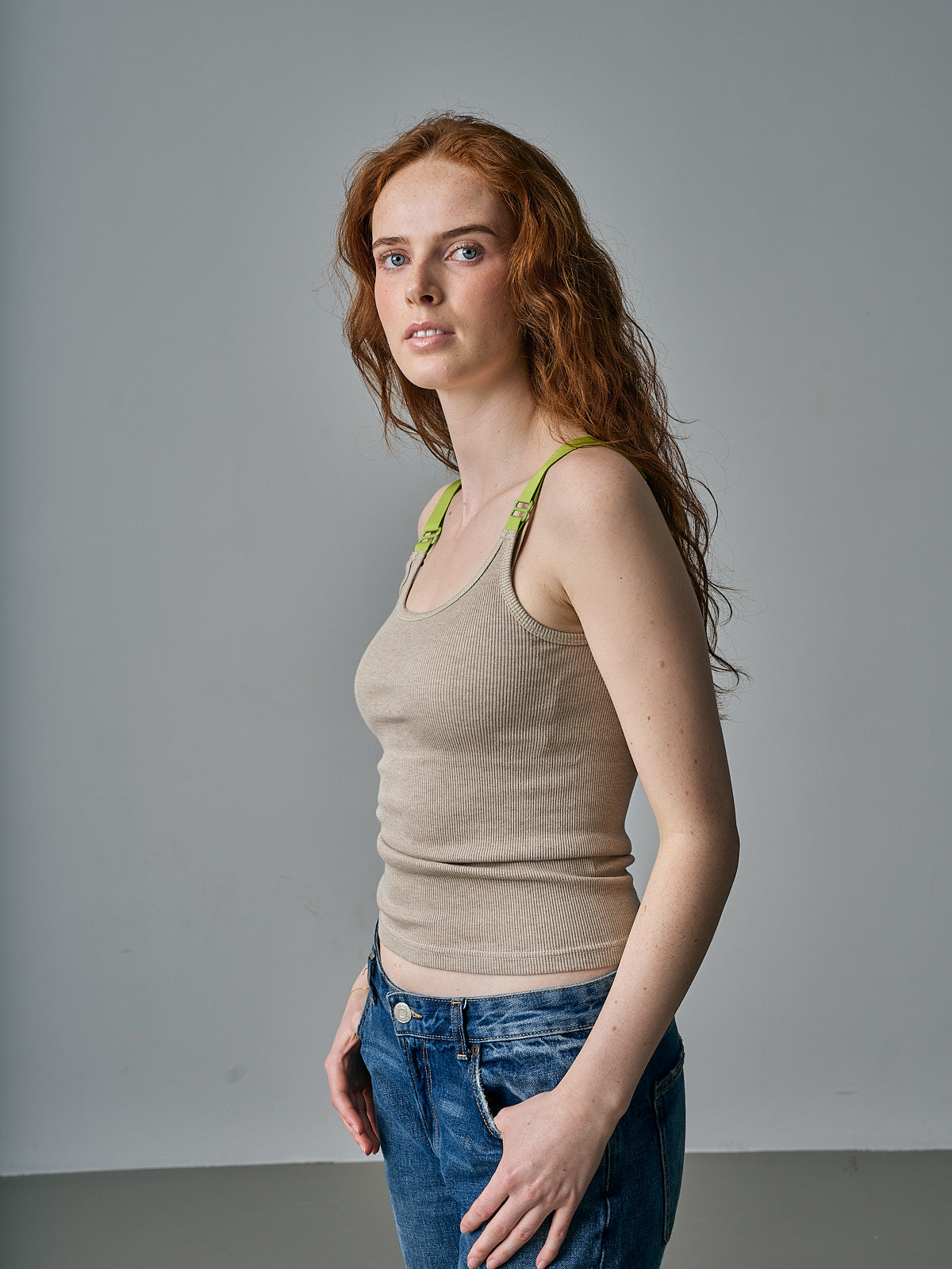 Cotton/Silk Camisole - Sand w/lime straps