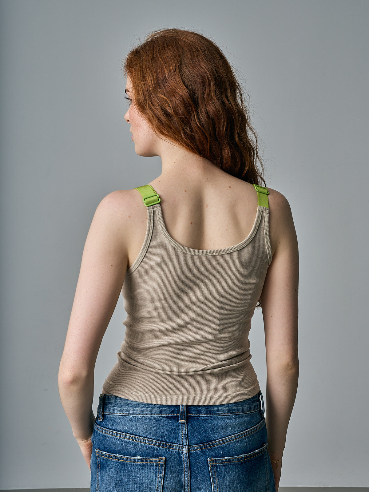 Cotton/Silk Camisole - Sand w/lime straps
