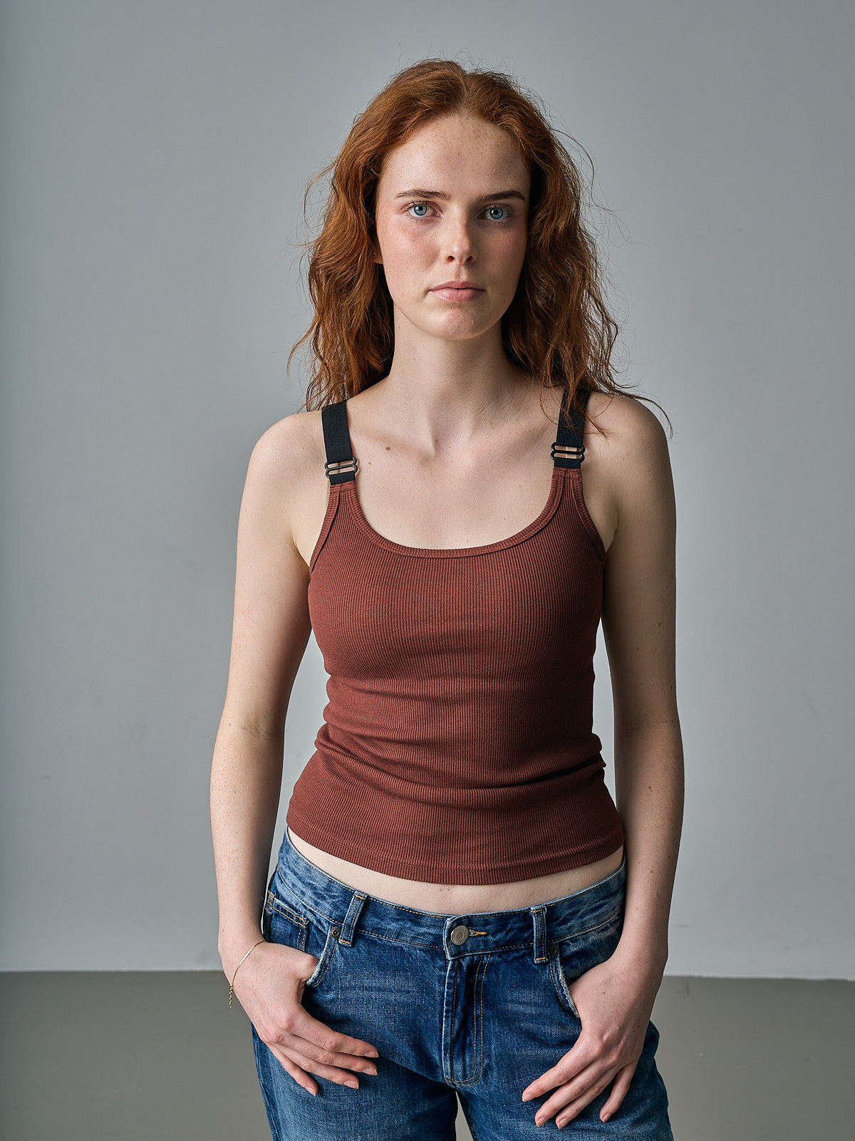 Cotton/Silk Camisole - Brown w/Black Straps
