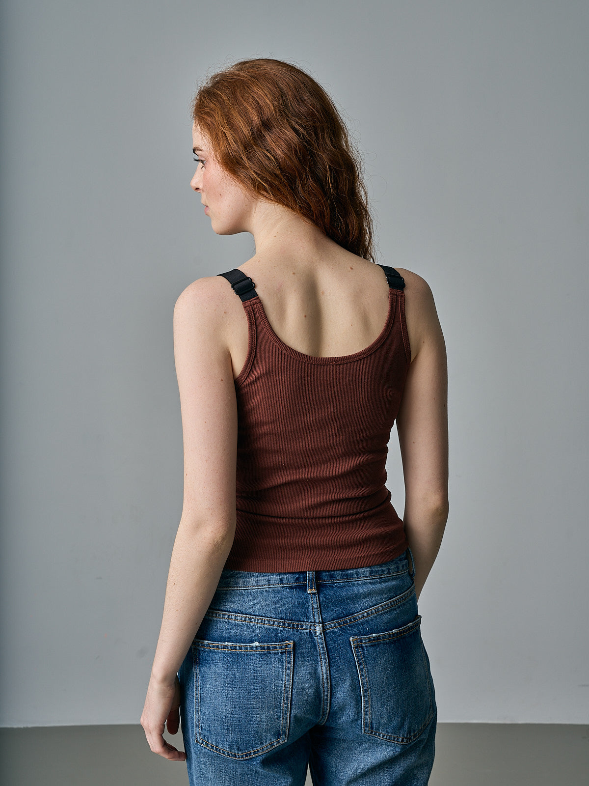 Cotton/Silk Camisole - Brown w/Black Straps