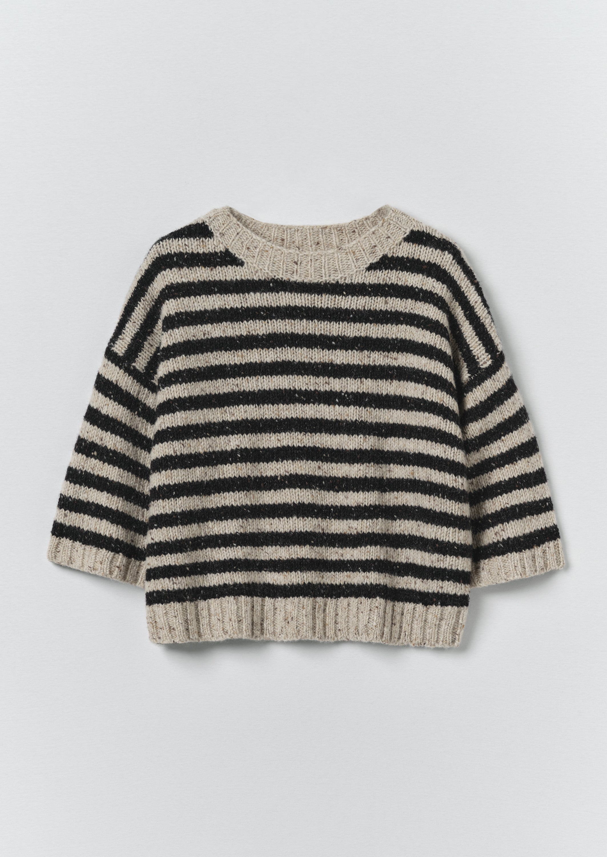 Donegal Stripe Short Sleeve Sweater -  Soft Black/Oatmeal