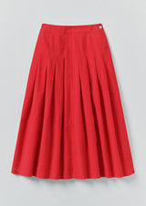 TOAST - Pleated Panelled Cotton Linen Skirt - CARDINAL RED
