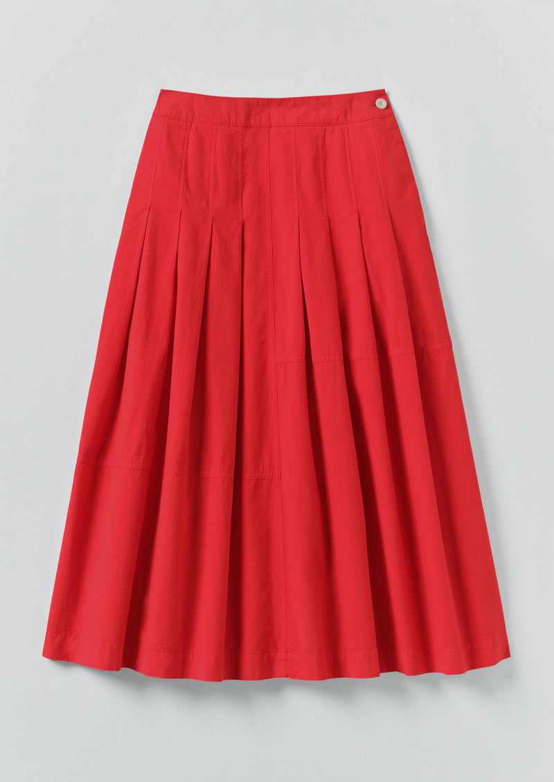 TOAST - Pleated Panelled Cotton Linen Skirt - CARDINAL RED