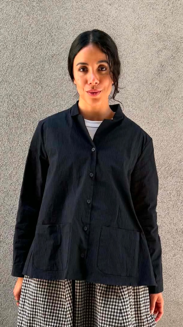 Jenny Shirt Jacket - Black Navy Stripe
