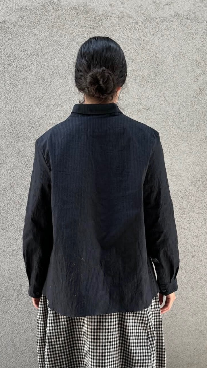 Jenny Shirt Jacket - Black Navy Stripe