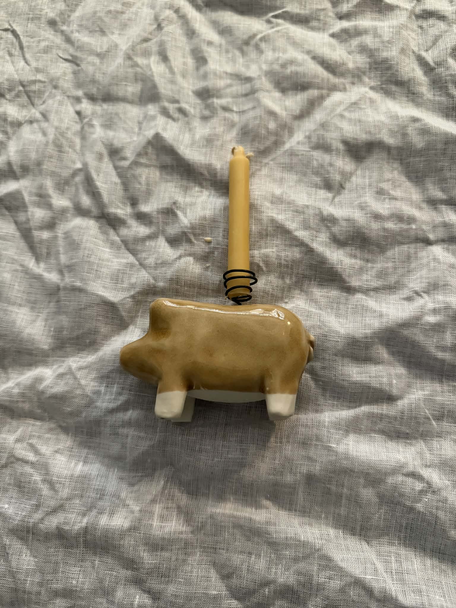 Christmas Pig Candlestick - Brown