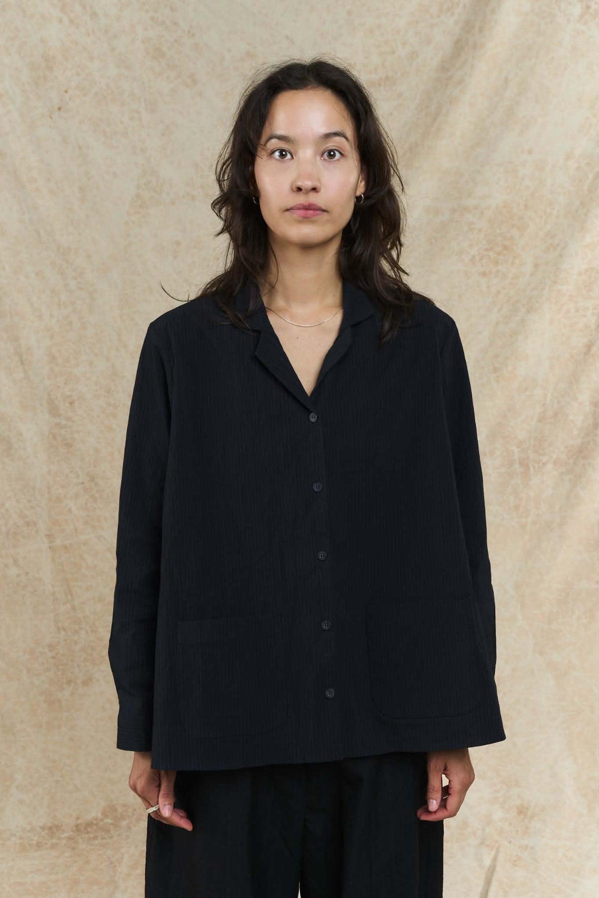 Jenny Shirt Jacket - Black Navy Stripe