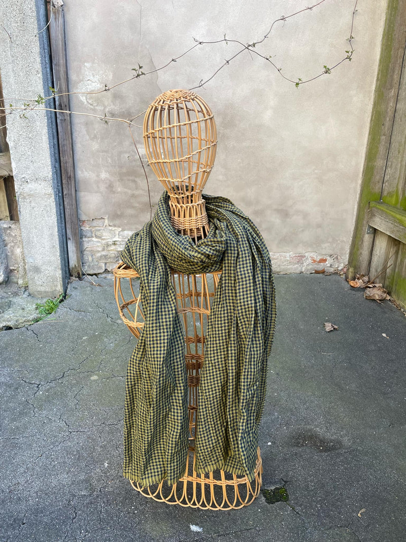 APUNTOB - MINI GINGHAM SCARF - BLUE MILITARY GREEN
