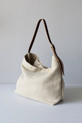 STEVE MONO - LINEN/JUTE SACK WITH ADJUSTABLE BLACK LEATHER STRAP