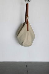 STEVE MONO - LINEN/JUTE SACK WITH ADJUSTABLE BROWN LEATHER STRAP