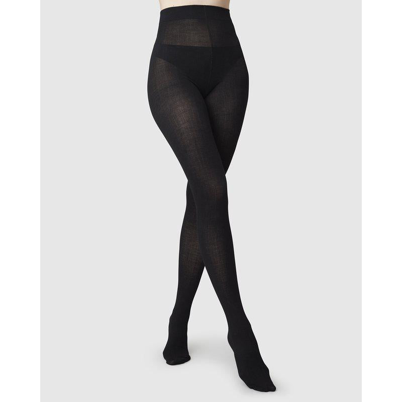Ylva Wool Fishbone Tights - Black