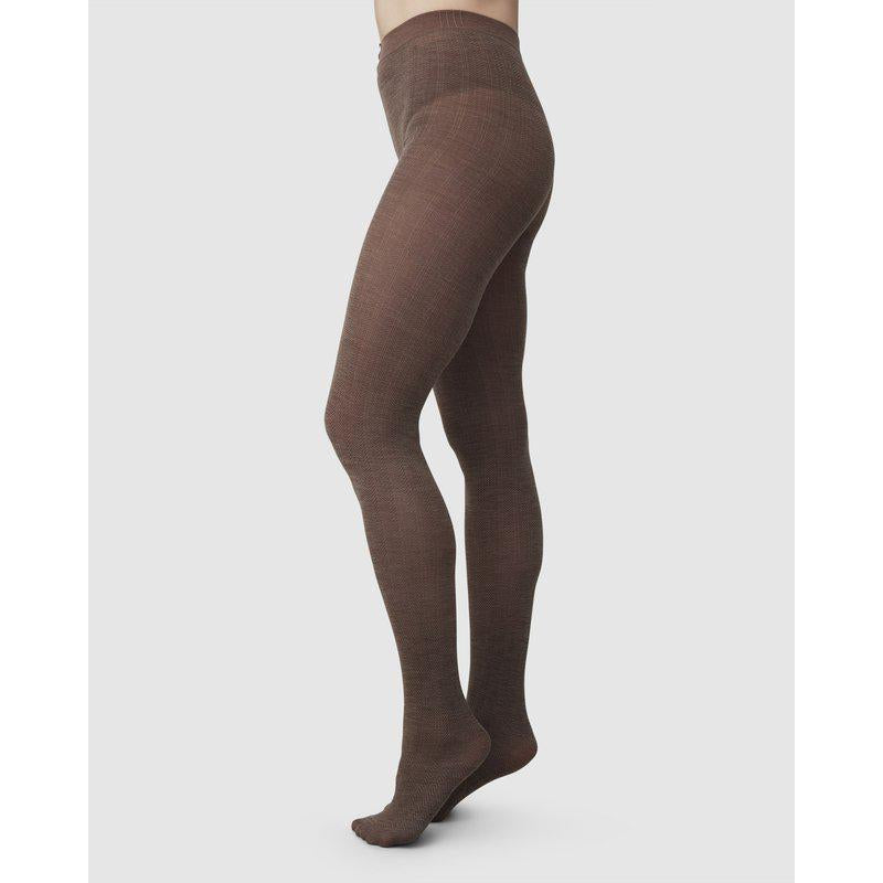 Ylva Wool Fishbone Tights - Brown